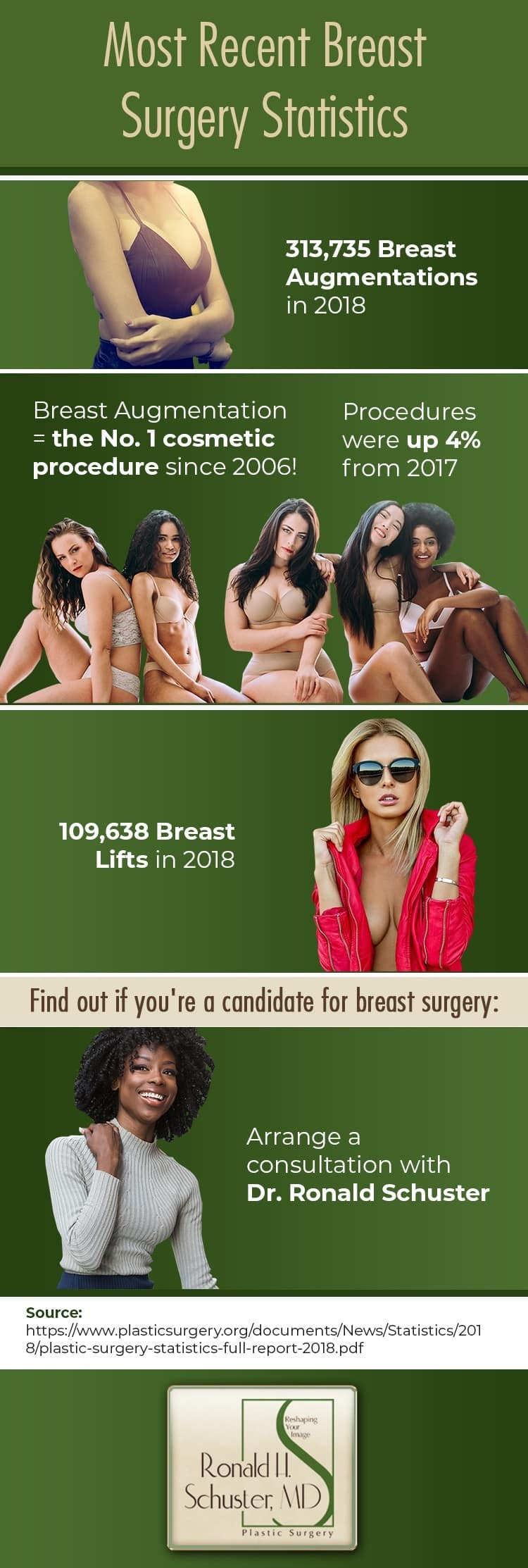 Infographic showings breast surgery statistics in the US in 2018